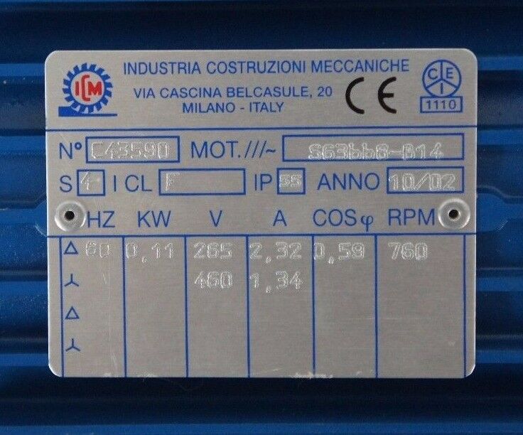 NEW ICM INDUSTRIA COSTRUZIONI MECCANICHE C43590 MOTOR, S63668-814