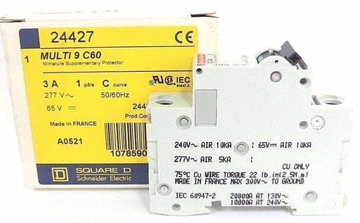 NIB SQUARE D MULTI 9 C60 MINIATURE SUPPLEMENTARY PROTECTOR 24427, 3A, 1POLE