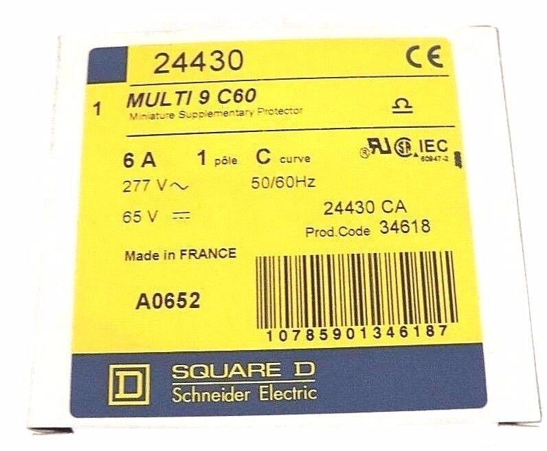 NIB SQUARE D MG 24430 C60N SUPPLEMENTARY PROTECTOR 34618, 6A, 1POLE, 277V