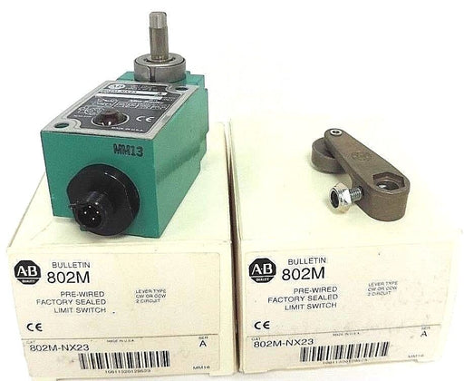 LOT OF 2 NIB ALLEN BRADLEY 802M-NX23 PRE-WIRED LIMIT SWITCHES 802MNX23, SER. A