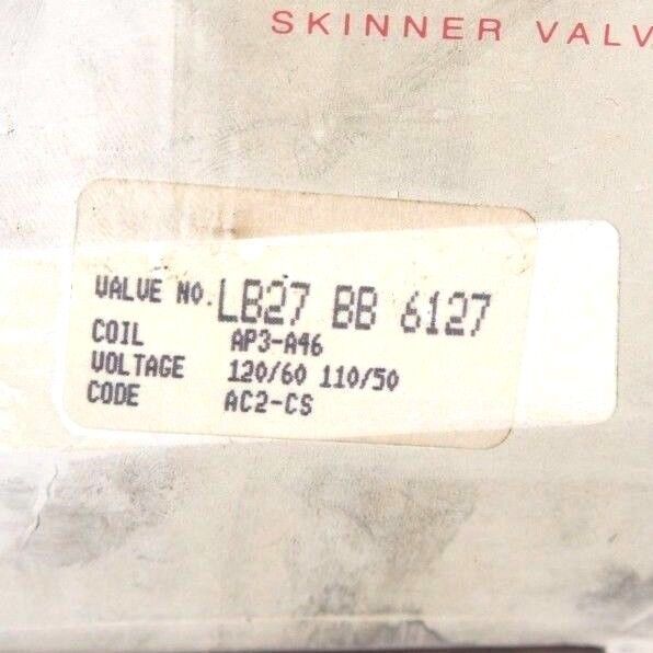 NIB HONEYWELL SKINNER LB27BB6127 SOLENOID VALVE W/ AP3-A46 COIL, LB27-BB-6127