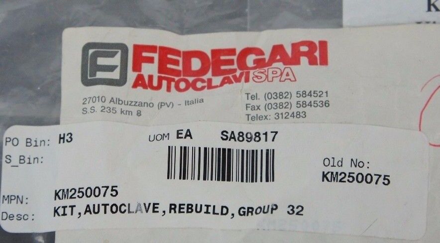 NEW FEDEGARI KM250075 KIT GROUP 32 AUTOCLAVE, REBUILD, GROUP 32