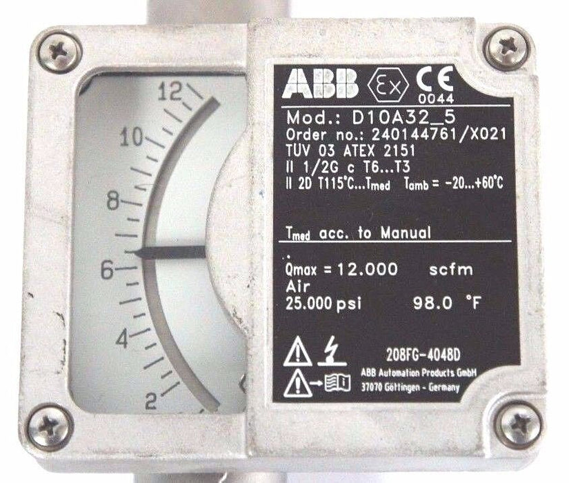 NEW ABB D10A32-5 FLOWMETER 1/2" NPT ORDER NO. 240144761/X021 D10A325