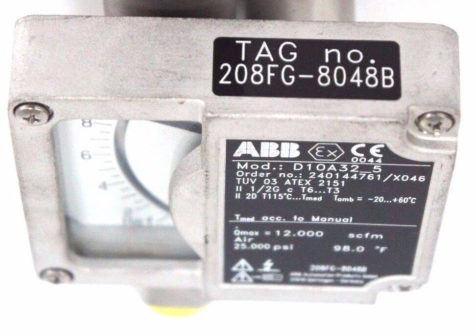 NEW ABB D10A32-5 FLOWMETER 1/2" NPT ORDER NO. 240144761/X046 D10A325