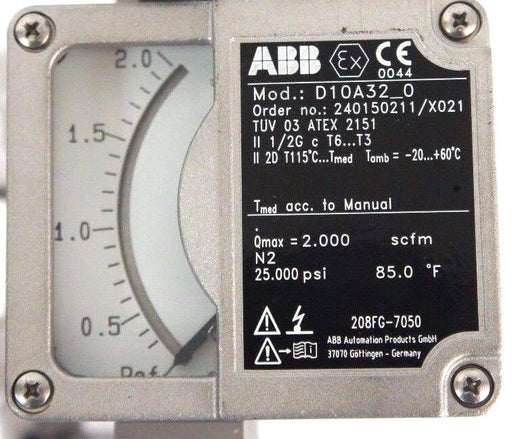 NEW ABB D10A32-0 FLOWMETER 1/4" NPT ORDER NO. 240150211/X021 D10A320