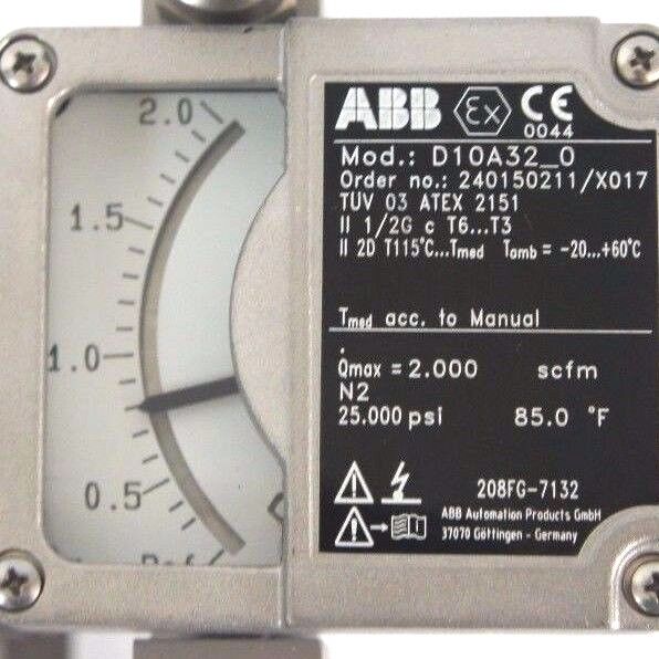 NEW ABB D10A32-0 FLOWMETER 1/4" NPT ORDER NO. 240150211/X017 D10A320