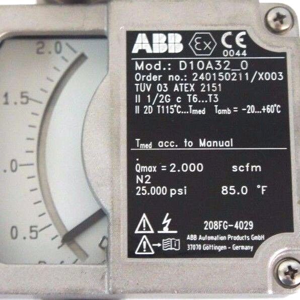 NEW ABB D10A32-0 FLOWMETER 1/4" NPT ORDER NO. 240150211/X003 D10A320