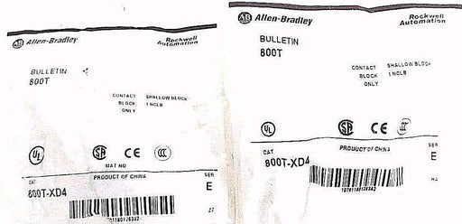 LOT OF 2 NEW ALLEN BRADLEY 800T-XD4 CONTACT BLOCKS 800TXD4, SER. E