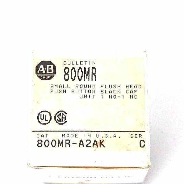 NIB ALLEN BRADLEY 800MR-A2AK SER. C PUSH BUTTON BLACK CAP FLUSH HEAD, 800MRA2AK