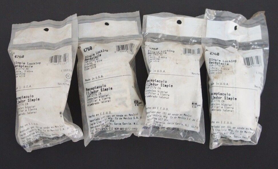 LOT OF 4 NIB LEVITON 4760 SINGLE LOCKING RECEPTACLES 15A, 277VAC