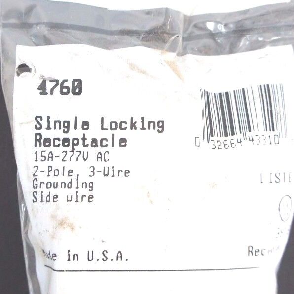 LOT OF 4 NIB LEVITON 4760 SINGLE LOCKING RECEPTACLES 15A, 277VAC