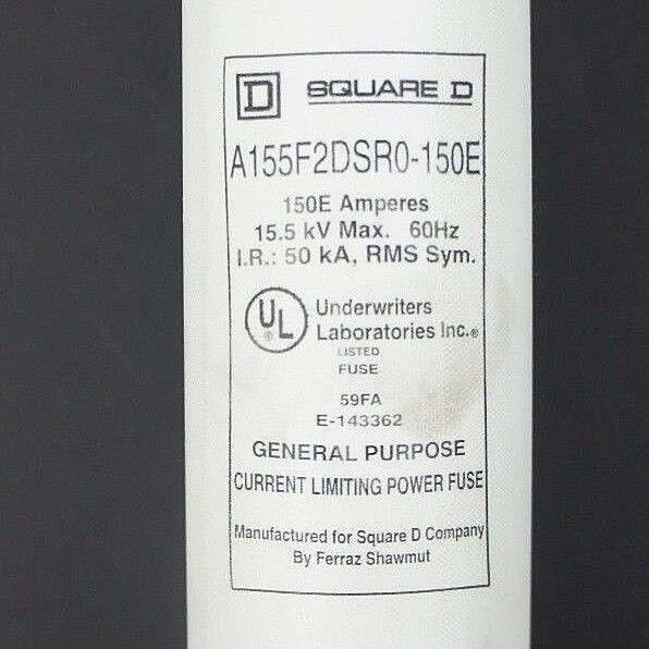NIB SQUARE D, A155F2DSR0-150E CURRENT LIMITING POWER FUSE 150E AMPS, 15.5KV