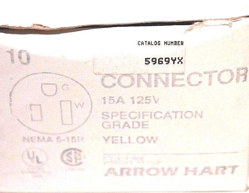 BOX OF 4 NEW ARROW HART 5969YX CONNECTORS 15A, 125V, YELLOW
