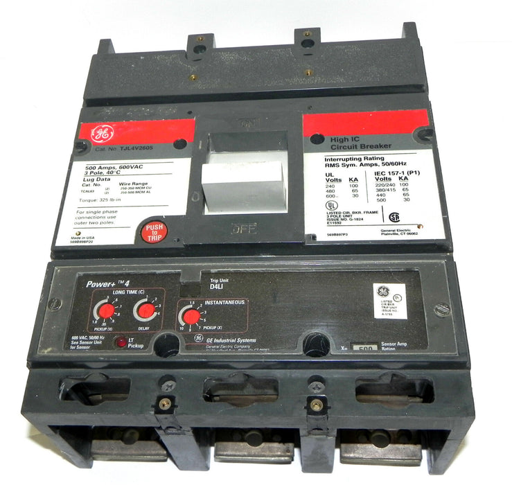 GENERAL ELECTRIC TJL4V2605 CIRCUIT BREAKER 500A, 600VAC, 3POLE