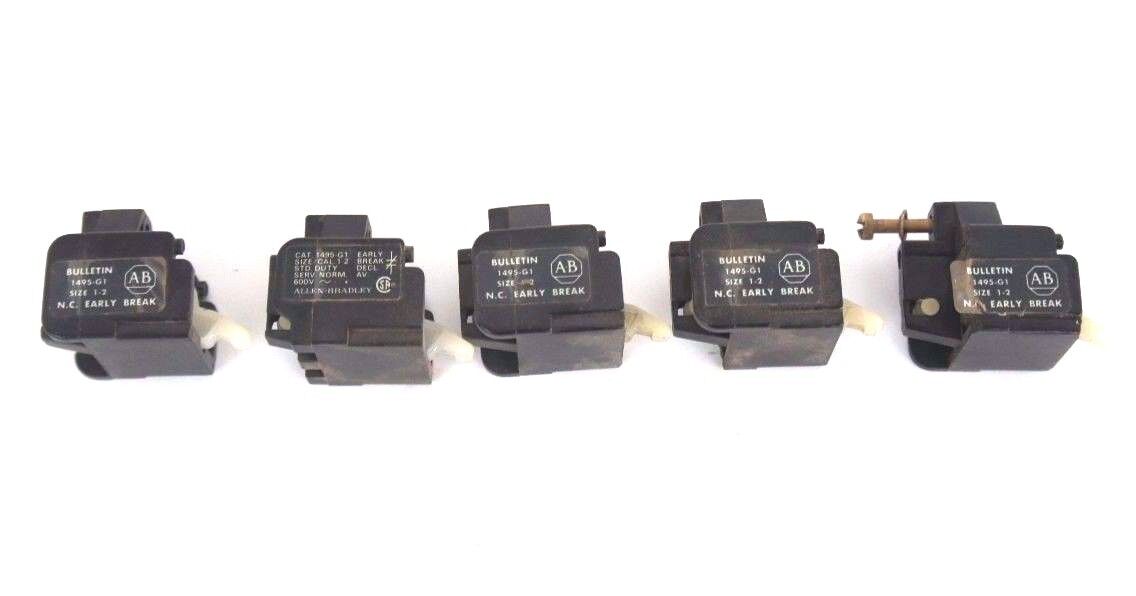 LOT OF 5 ALLEN BRADLEY 1495-G1 AUXILIARY CONTACTS SIZE 1-2, 600V, 1495G1