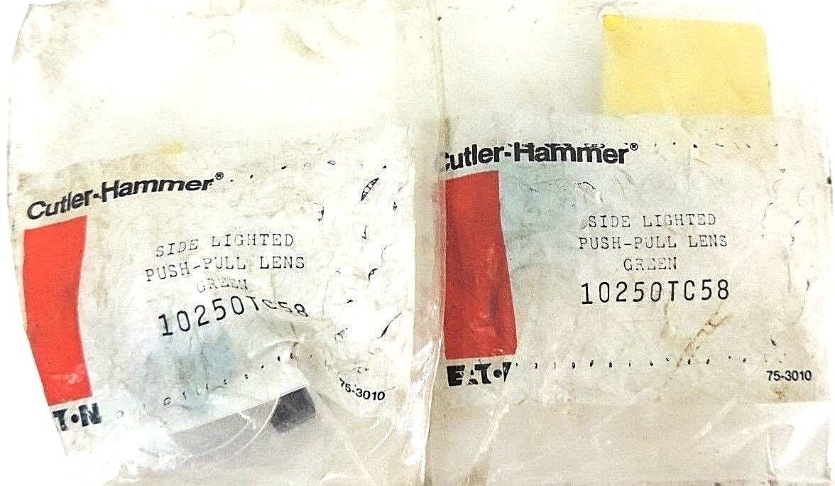 LOT OF 2 NEW CUTLER-HAMMER 10250TC58 SIDE LIGHTED PUSH-PULL LENS GREEN
