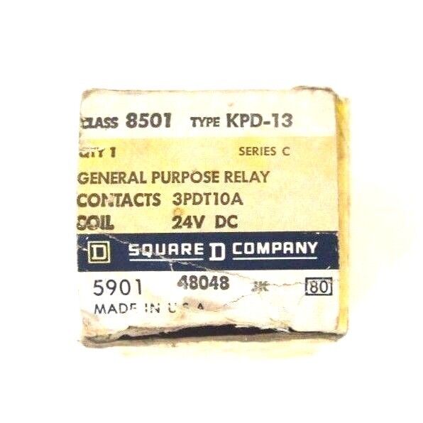 NIB SQUARE D 8501-KPD-13 SER. C GENERAL PURPOSE RELAY COIL: 24V CONTACTS 3PDT10A