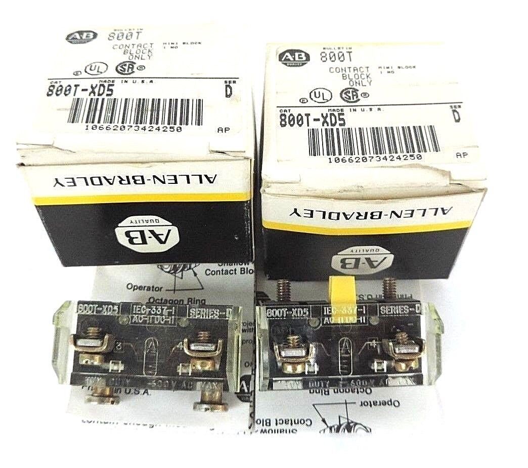 LOT OF 2 NEW ALLEN BRADLEY 800T-XD5 CONTACT BLOCK SER. D MINI BLOCK 1 N.O.