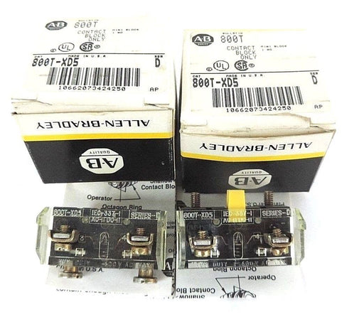 LOT OF 2 NEW ALLEN BRADLEY 800T-XD5 CONTACT BLOCK SER. D MINI BLOCK 1 N.O.