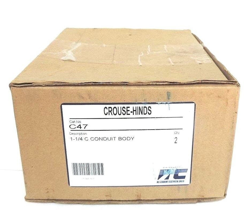 BOX OF 2 NEW COOPER CROUSE-HINDS C47 CONDUIT BODIES FORM C, 1-1/4"