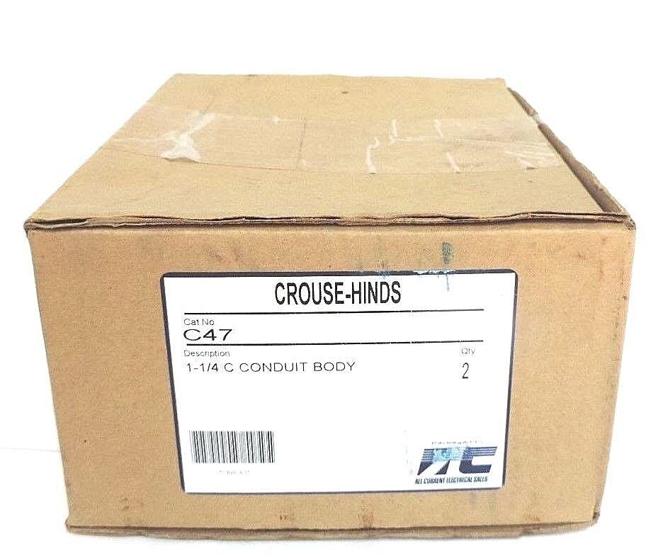 BOX OF 2 NEW COOPER CROUSE-HINDS C47 CONDUIT BODIES FORM C, 1-1/4"