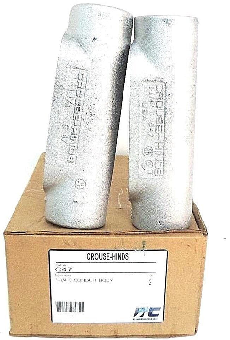 BOX OF 2 NEW COOPER CROUSE-HINDS C47 CONDUIT BODIES FORM C, 1-1/4"