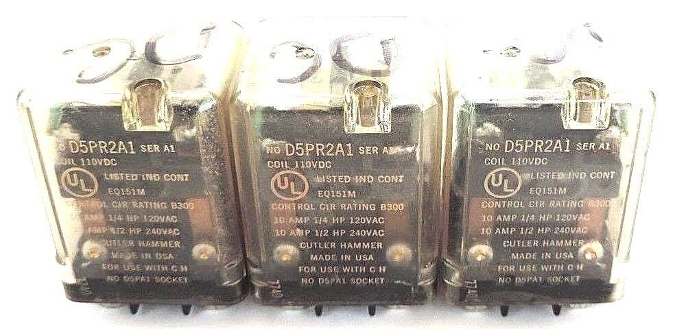 LOT OF 3 CUTLER HAMMER D5PR2A1 SER. A1 RELAYS, COIL 110VDC