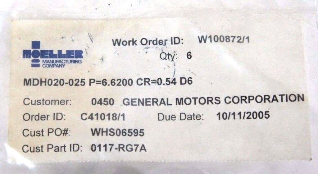 BAG OF 6 NEW MOELLER MDH020-025 PUNCHES P=6.6200, CR=0.54 D6, MDH020025