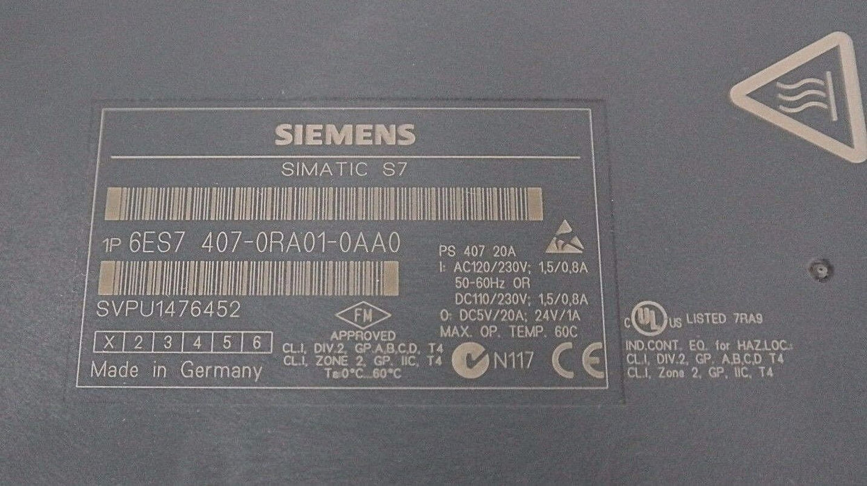 NEW SIEMENS SIMATIC S7  6ES7407-0RA01-0AA0 POWER SUPPLY PS407 AC20AS VERSION 1