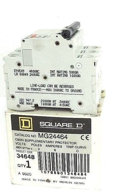 NIB SQUARE D MG24464 SUPPLEMENTARY PROTECTOR C60N MERLIN GERIN 3POLE, 6AMP