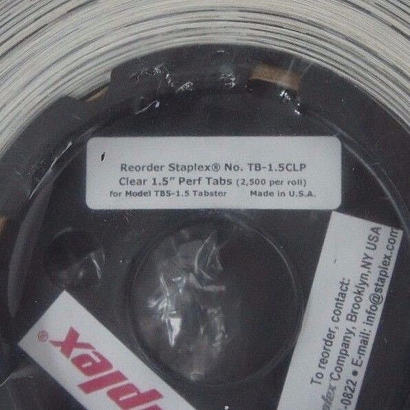 NEW STAPLEX TB-1.5CLP CLEAR 1.5" PERFORATED TABS 2,500 PER ROLL TB15CLP
