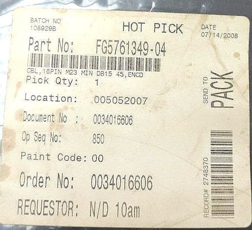 NEW FG5761349-04 ENCODER CABLE 16PIN M23 MIN DB15 45, ENCD, FG576134904