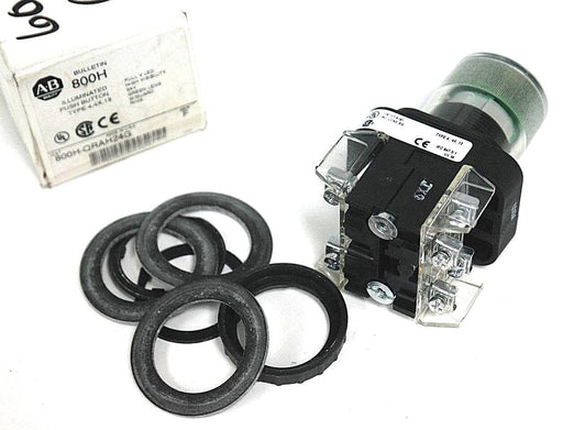 NIB ALLEN BRADLEY 800H-QRAH24G SER. F ILLUMINATED PUSH BUTTON GREEN LENS 24V
