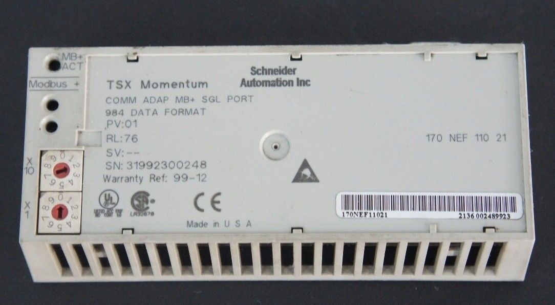 SCHNEIDER MODICON 170NEF11021 COMM ADAP MB+ SGL PORT PV: 01, RL: 76 TSX MOMENTUM