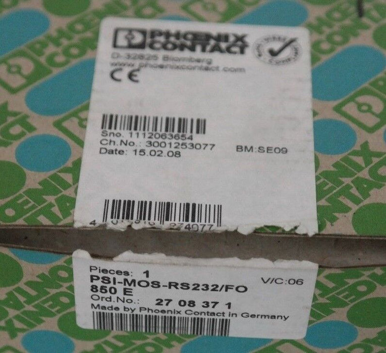 NIB PHOENIX CONTACT PSI-MOS-RS232/FO 850E FIBER OPTIC CONVERTER/TRANSMITTER