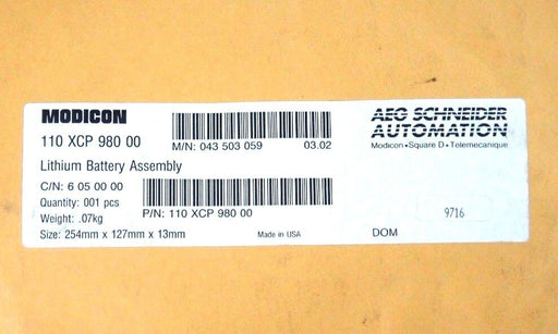 NIB SCHNEIDER MODICON 110-XCP-980-00 LITHIUM BATTERY ASSEMBLY 110XCP98000