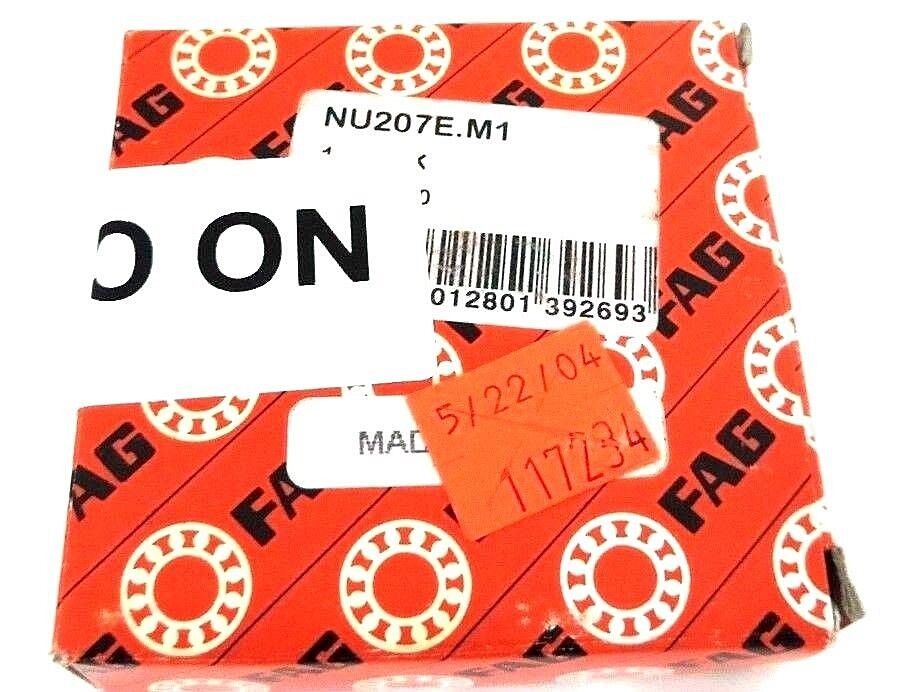 NIB FAG NU207E.M1 SINGLE ROW CYLINDRICAL ROLLER BEARING NU207EM1