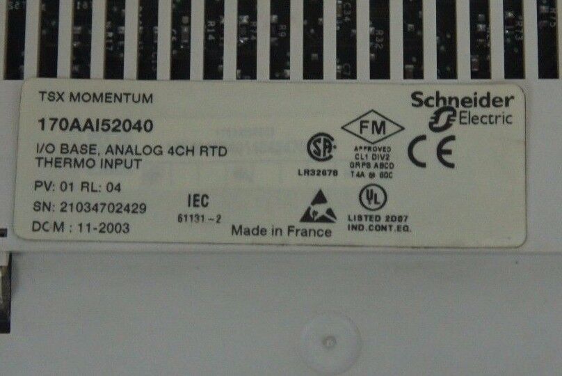 SCHNEIDER ELECTRIC TSX MOMENTUM 170AAI52040 I/O BASE ANALOG 4CH RTD THERMO INPUT