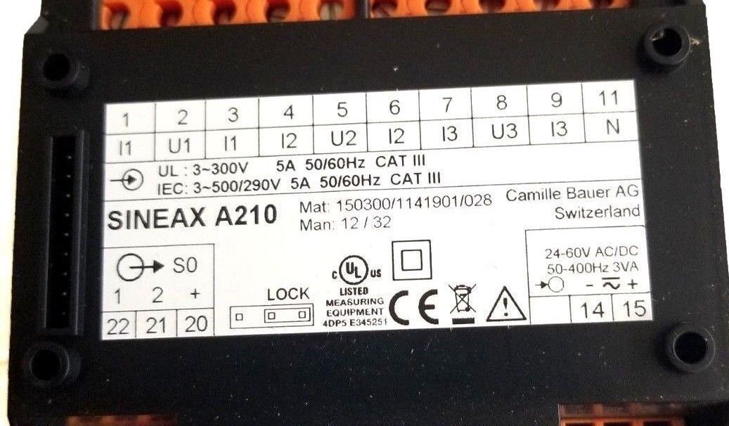 CAMILLE BAUER SINEAX A210 MULTIFUNCTIONAL POWER MONITOR 3-500/290V 5A 50/60HZ