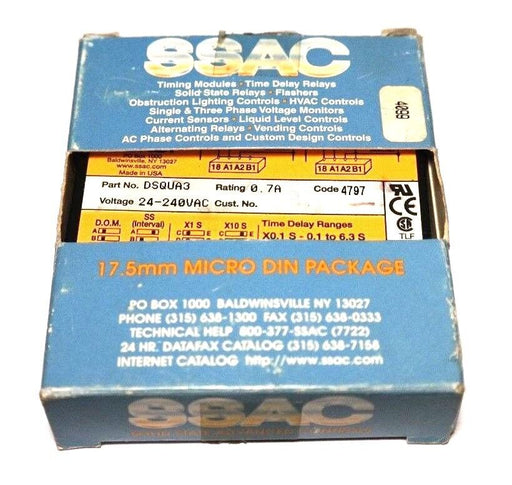 NEW SSAC DSQUA3 MULTIFUNCTION TIMER MODULE 24-240VAC, 0.7A