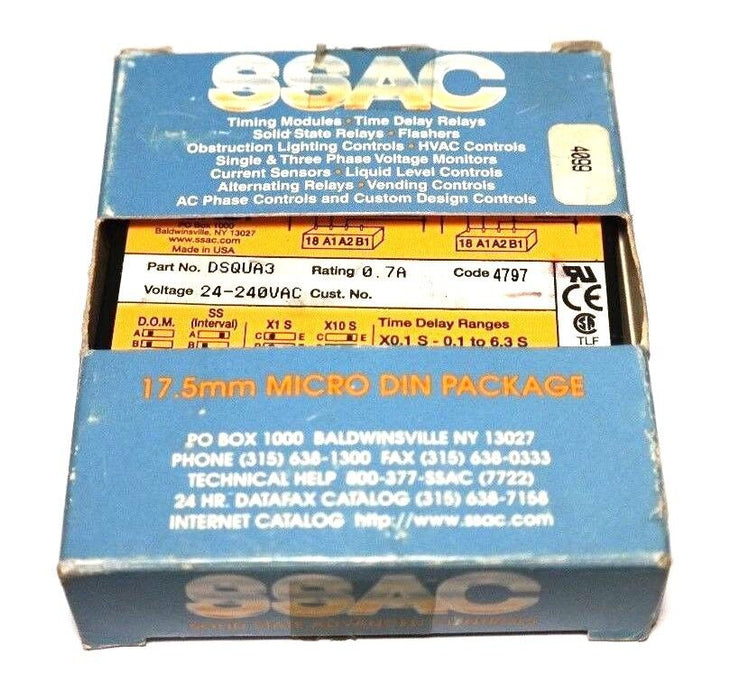 NEW SSAC DSQUA3 MULTIFUNCTION TIMER MODULE 24-240VAC, 0.7A
