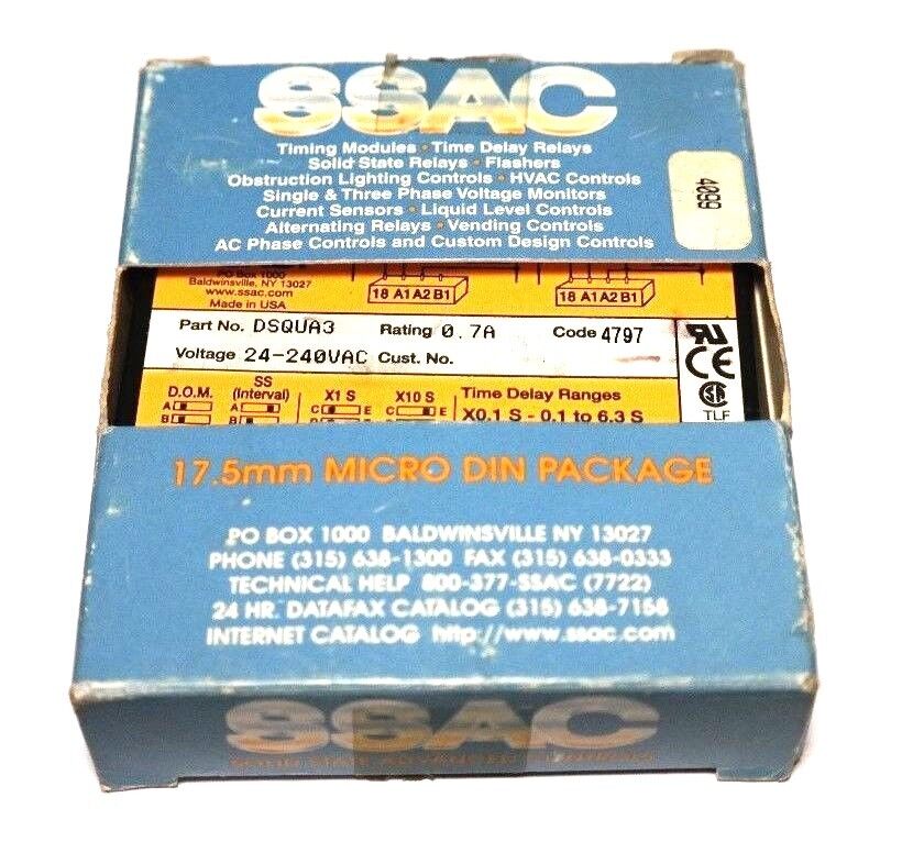 NEW SSAC DSQUA3 MULTIFUNCTION TIMER MODULE 24-240VAC, 0.7A