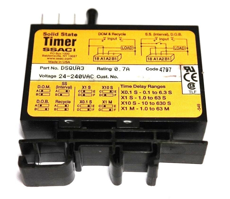 NEW SSAC DSQUA3 MULTIFUNCTION TIMER MODULE 24-240VAC, 0.7A