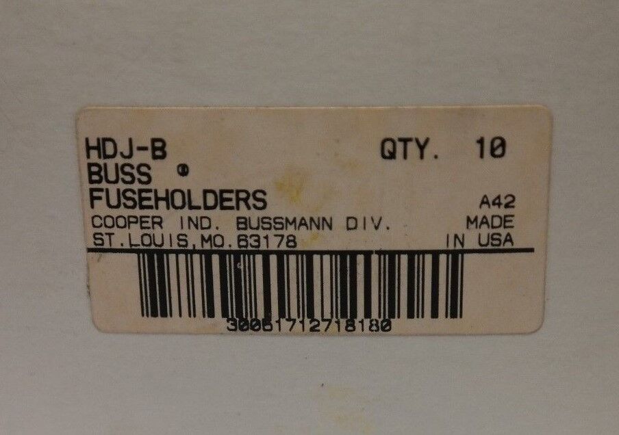 LOT OF 10 NIB COOPER HDJ-B BUSS FUSEHOLDERS HDJB