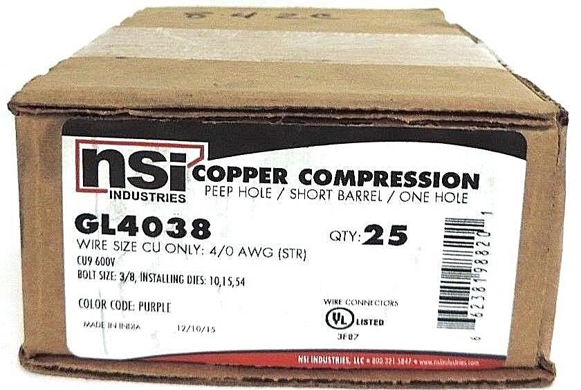 NIB NSI GL4038 COPPER COMPRESSION SHORT BARREL, ONE HOLE, PURPLE - QTY 25