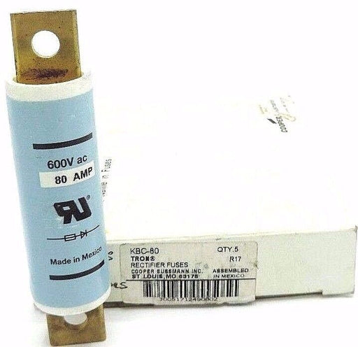 BOX OF 5 NEW COOPER BUSSMANN KBC-80 TRON RECTIFIER FUSES 80 AMP, 600 V, KBC80