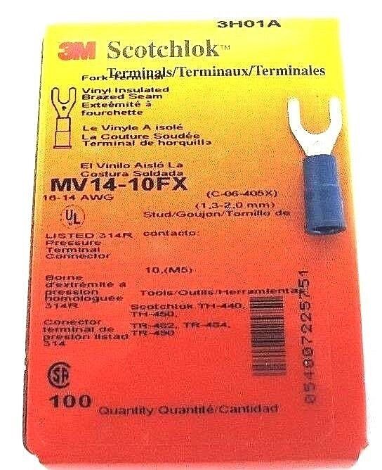 BOX OF NEW 100 3M SCOTCHLOK MV14-10FX TERMINALS MV1410FX, 16-14 AWG