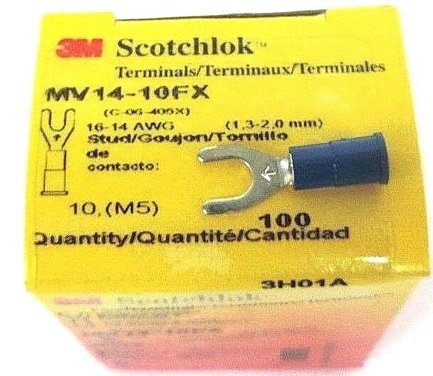 BOX OF NEW 100 3M SCOTCHLOK MV14-10FX TERMINALS MV1410FX, 16-14 AWG