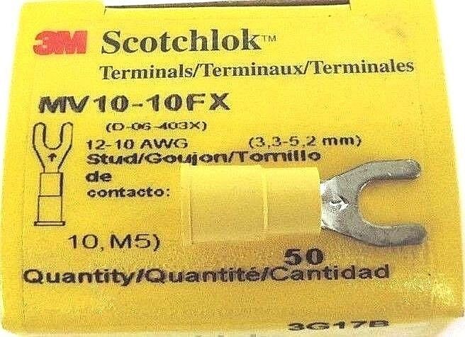 LOT OF 100 3M SCOTCHLOK MV10-10FX FORK TERMINALS MV1010FX, 12-10 AWG