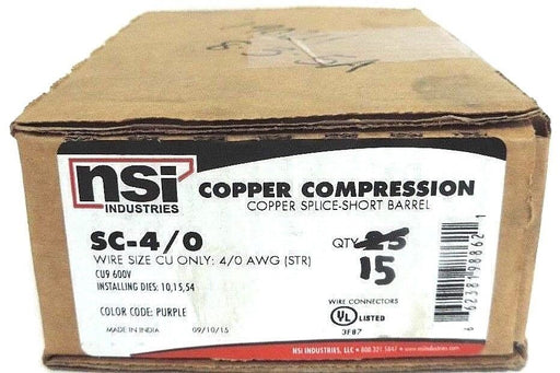 NIB NSI SC-4/0 COPPER COMPRESSION SPLICE SHORT BARREL - QTY 15